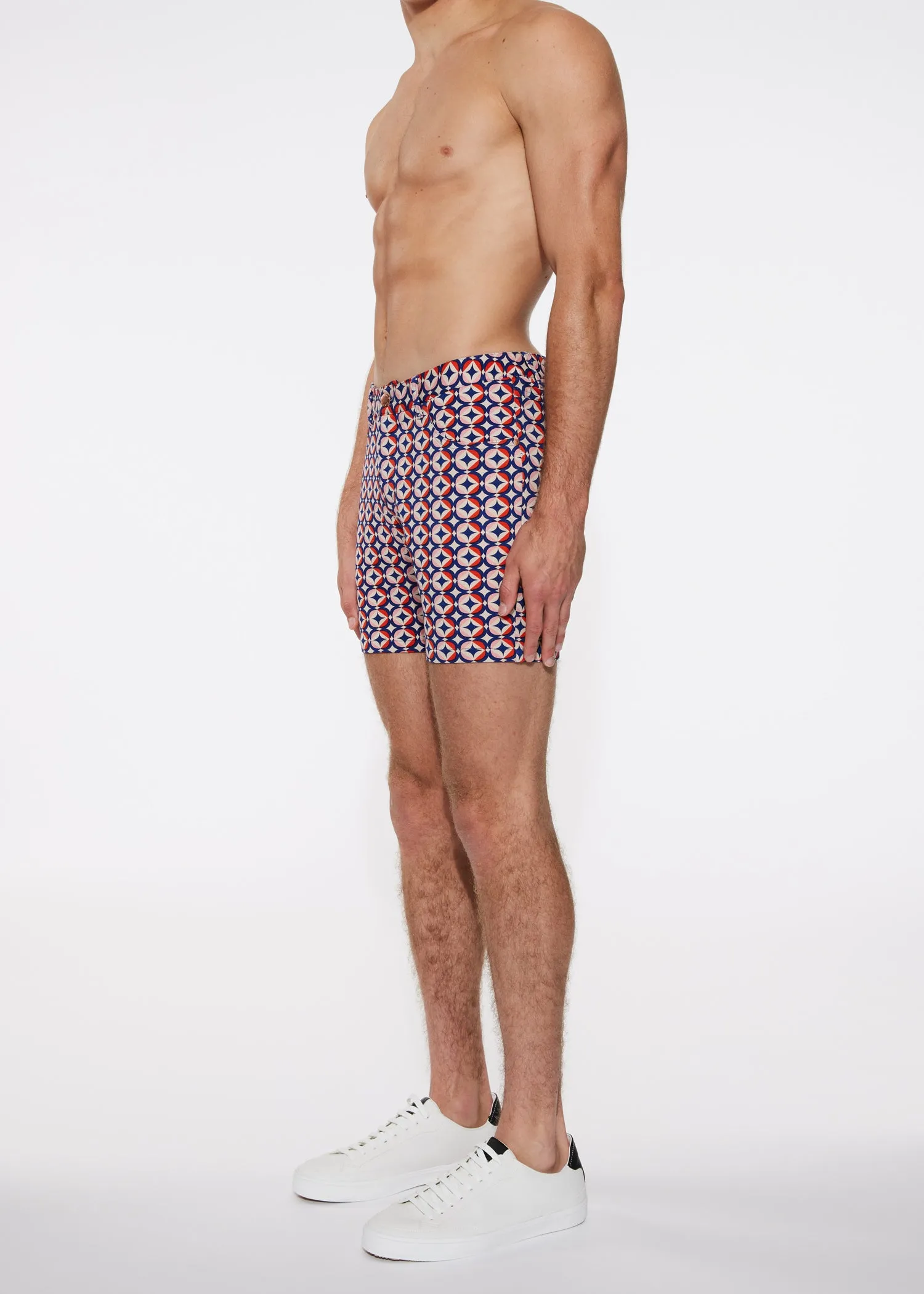 SIENNA/NAVY MOSAIC STARS PRINTED KNIT 5" STRETCH SHORTS ST-1932-LX- Final Sale