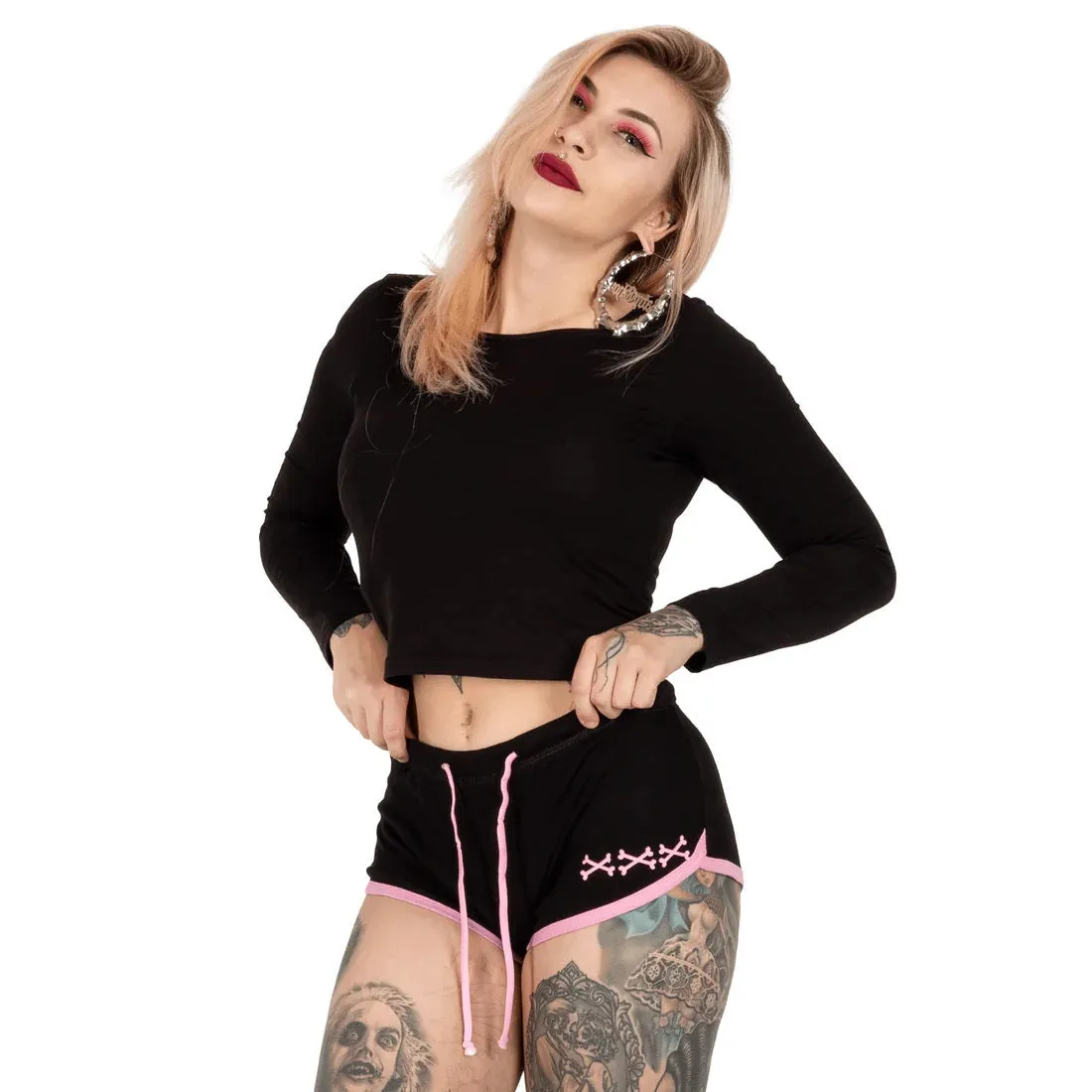 Skeleton Hands Pink Trim Dolphin Hot Shorts