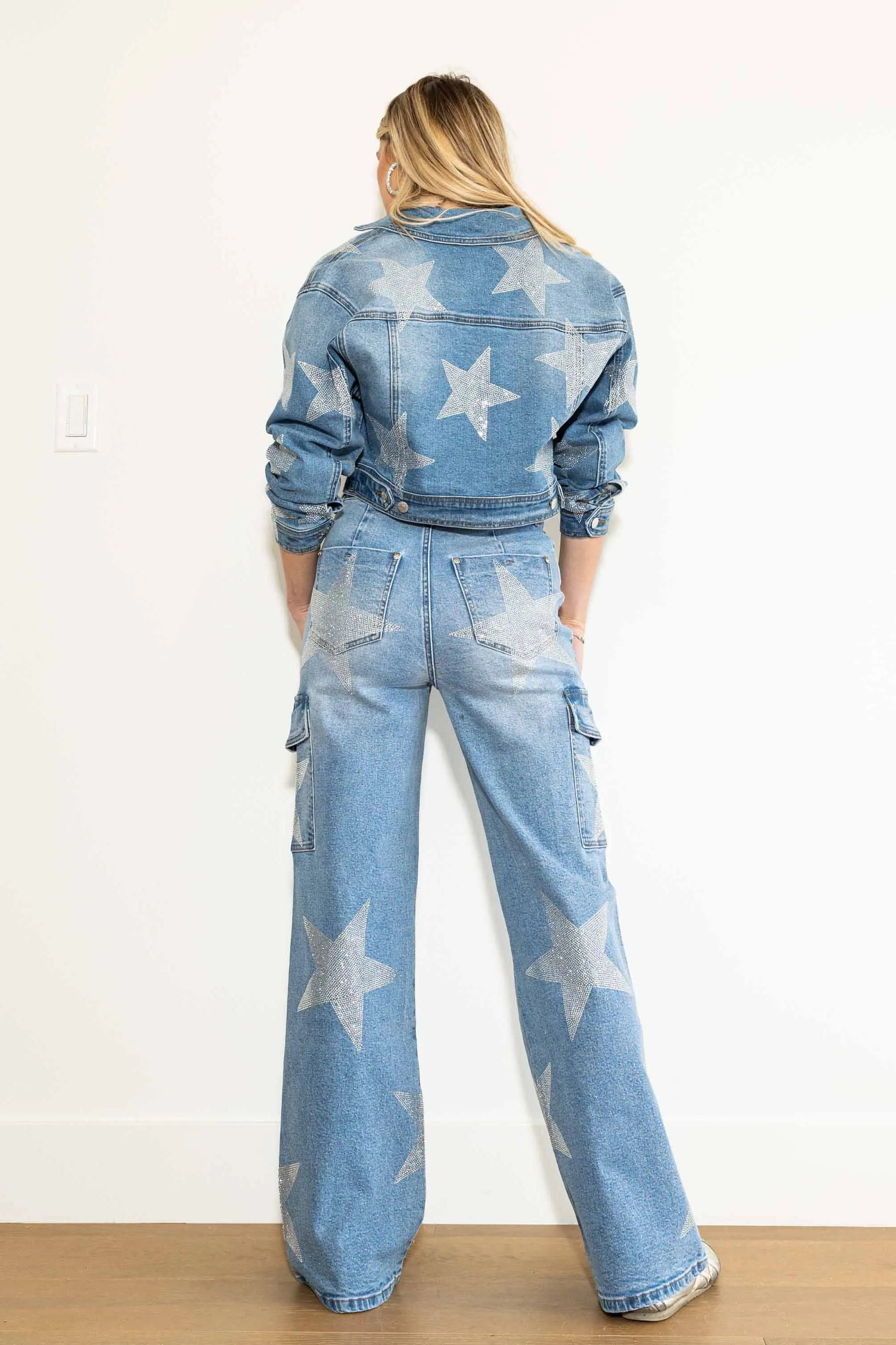 Stars Rhinestone Studded Cargo Jeans