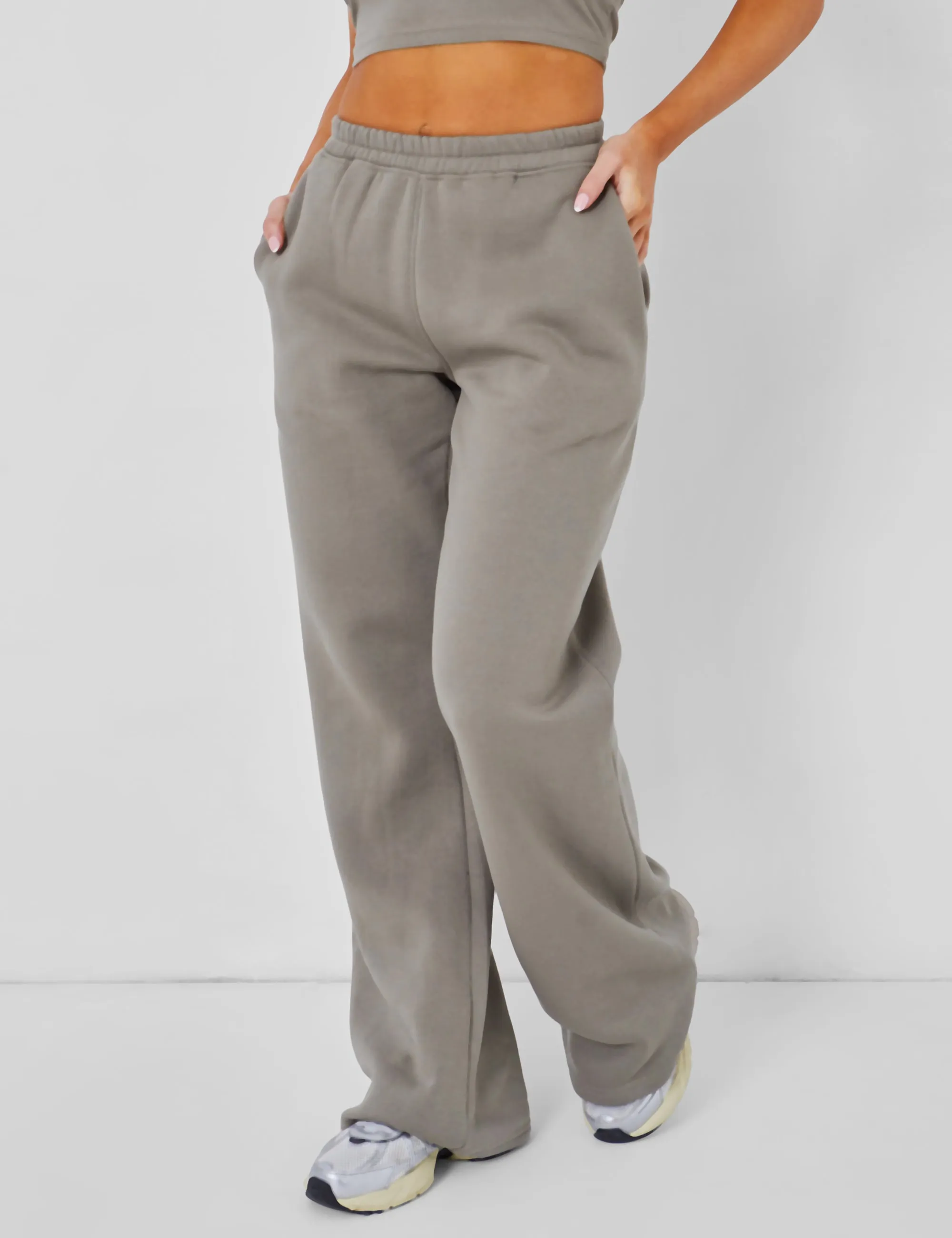 Wide Leg Sweat Pants Khaki