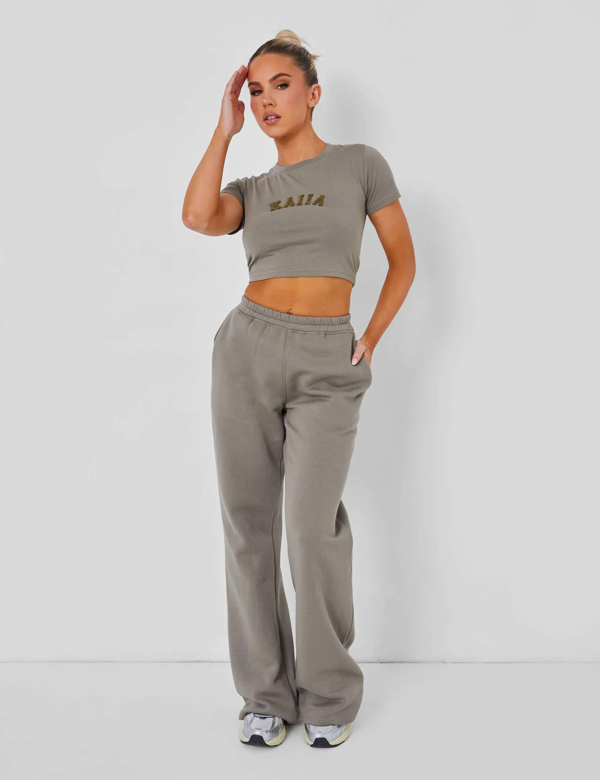 Wide Leg Sweat Pants Khaki