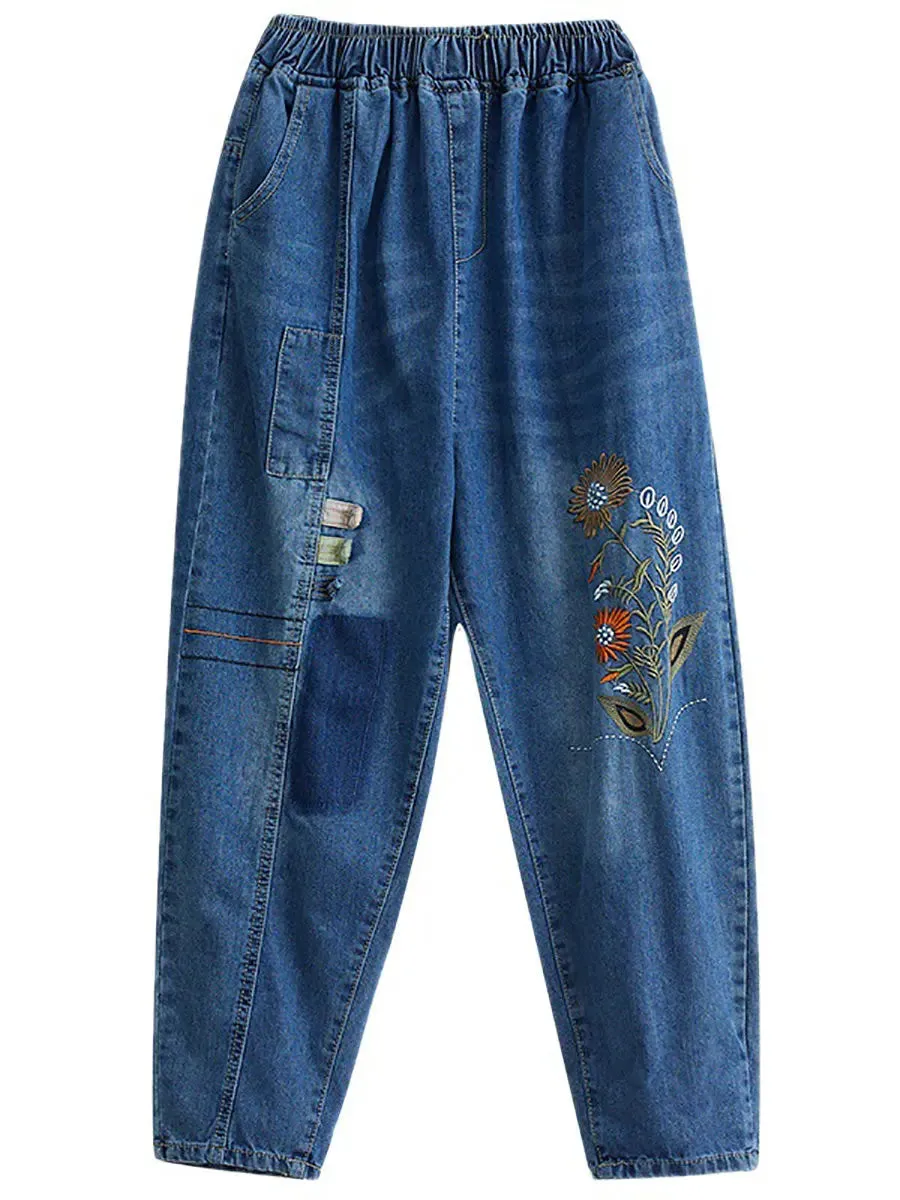 Women Embroidery Denim Harem Pants