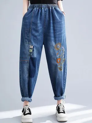 Women Embroidery Denim Harem Pants