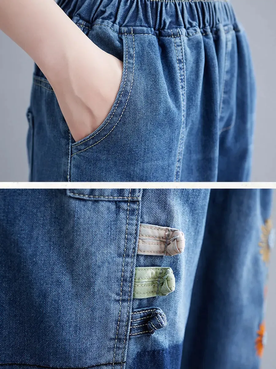 Women Embroidery Denim Harem Pants