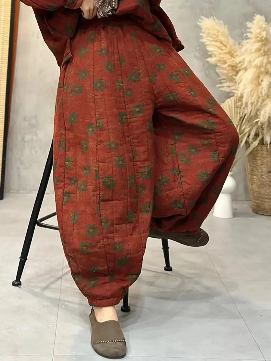 Women Flower Cotton Padded Pants
