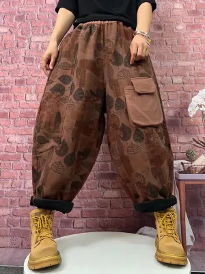 Women Plaid Spliced Fleece-lined Harem Pants
