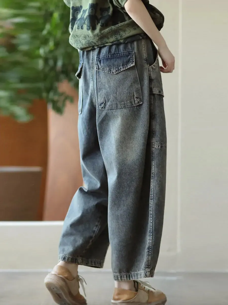 Women Pocket Denim Harem Pants