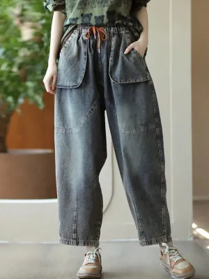 Women Pocket Denim Harem Pants