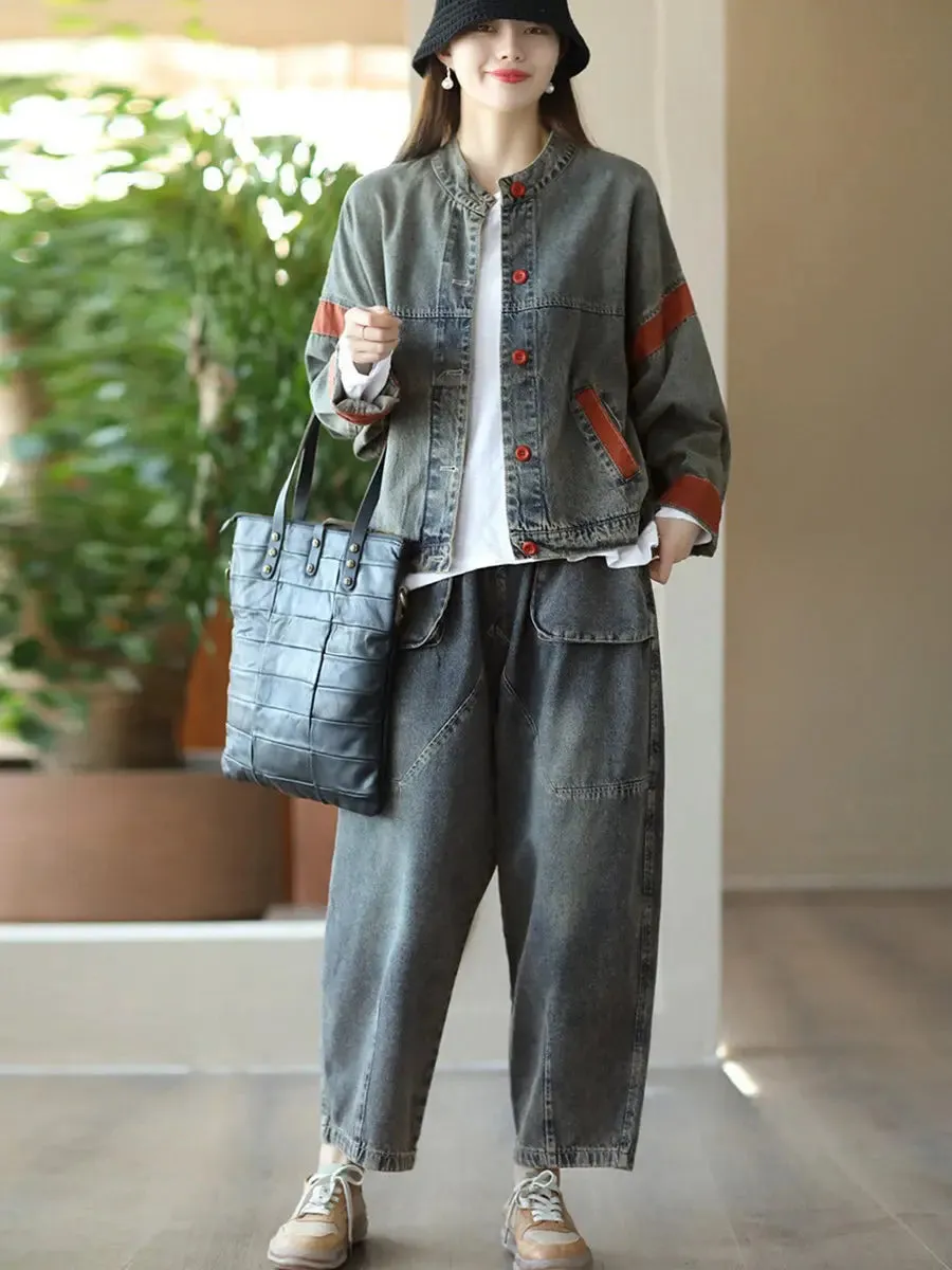 Women Pocket Denim Harem Pants