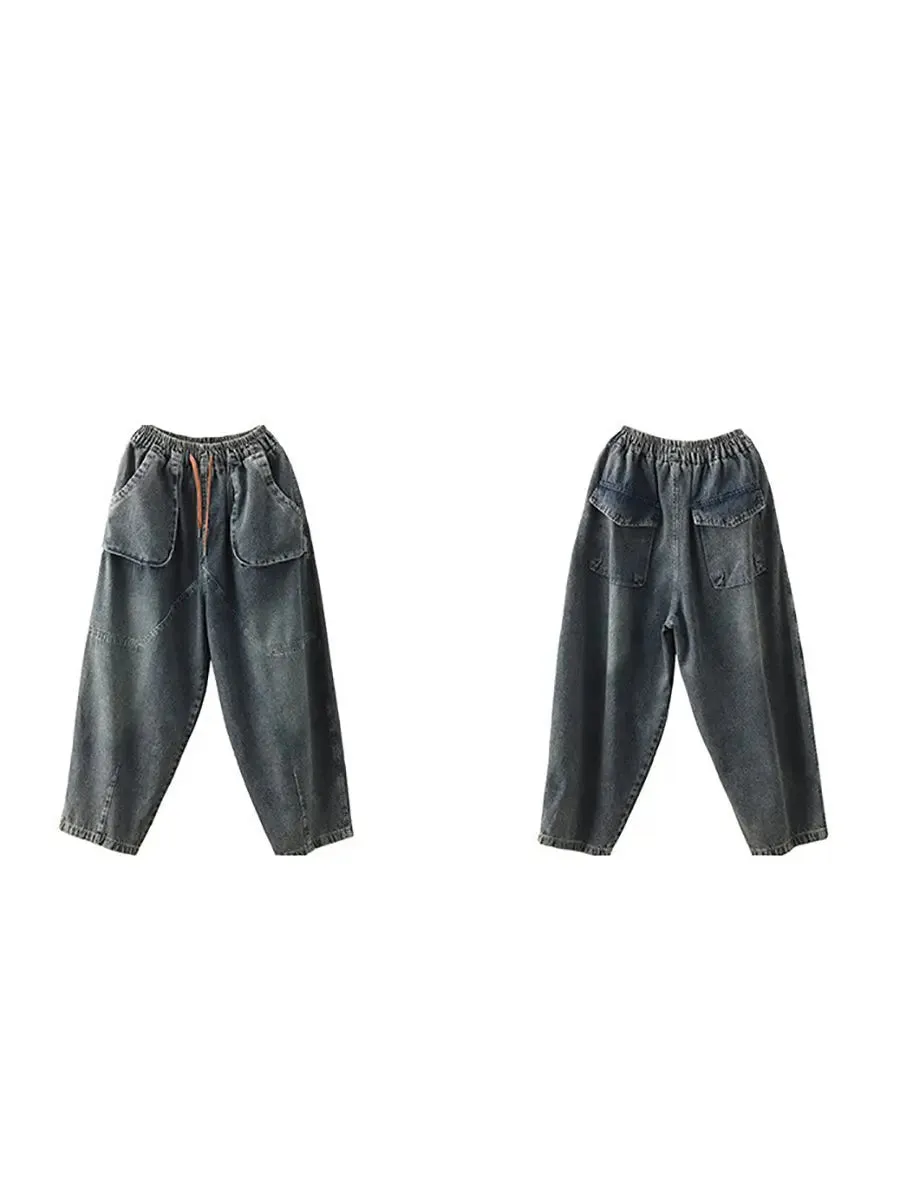 Women Pocket Denim Harem Pants