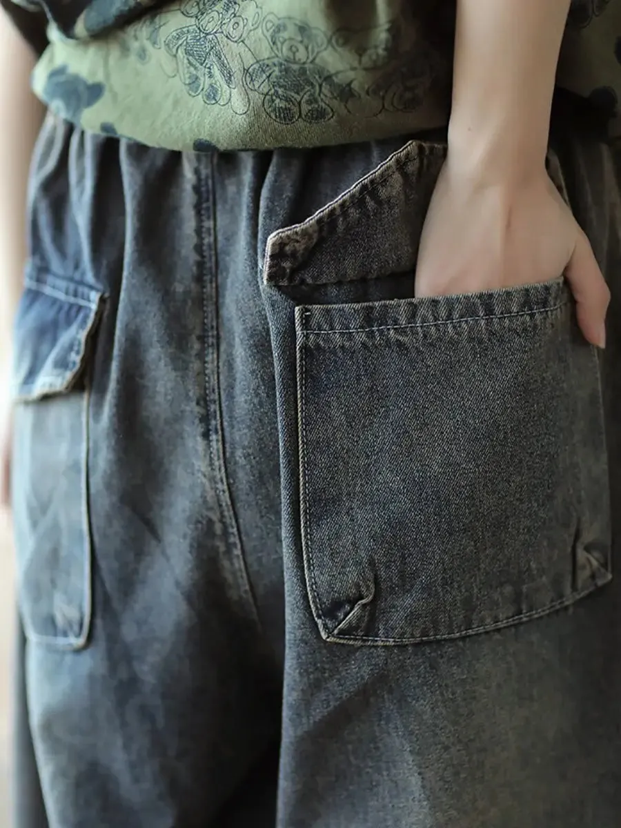 Women Pocket Denim Harem Pants