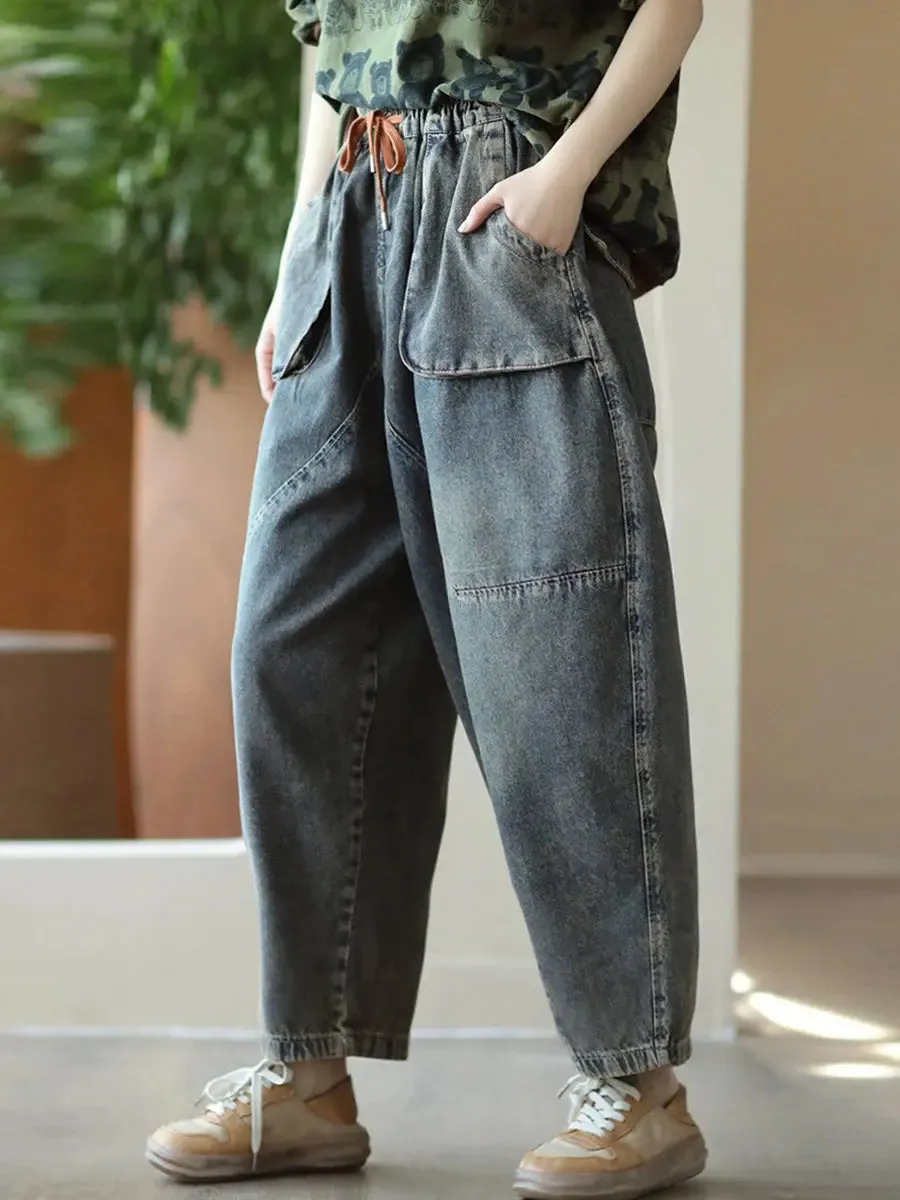 Women Pocket Denim Harem Pants