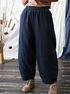 Women Solid Ramie Padded Harem Pants