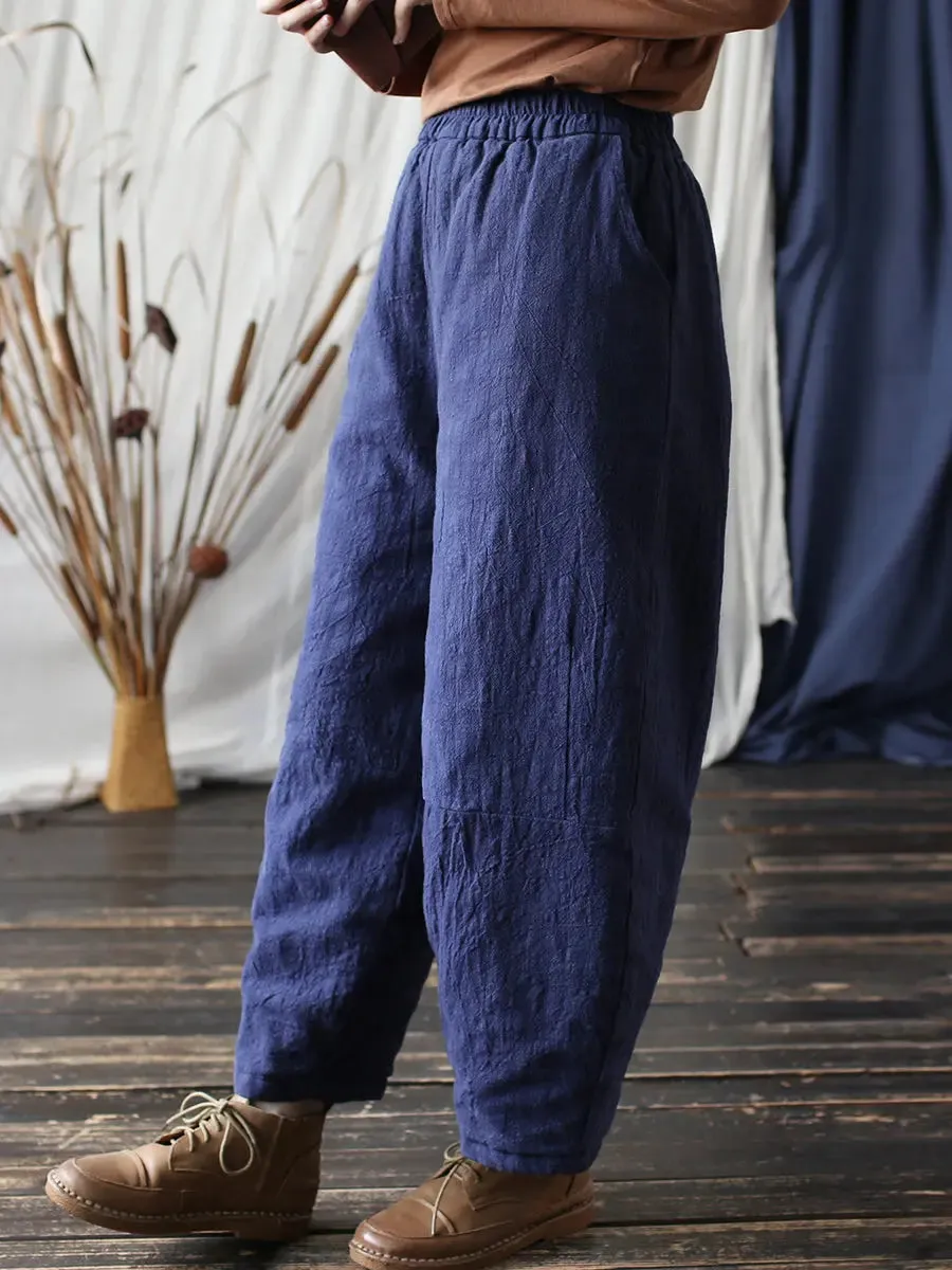 Women Solid Ramie Padded Harem Pants