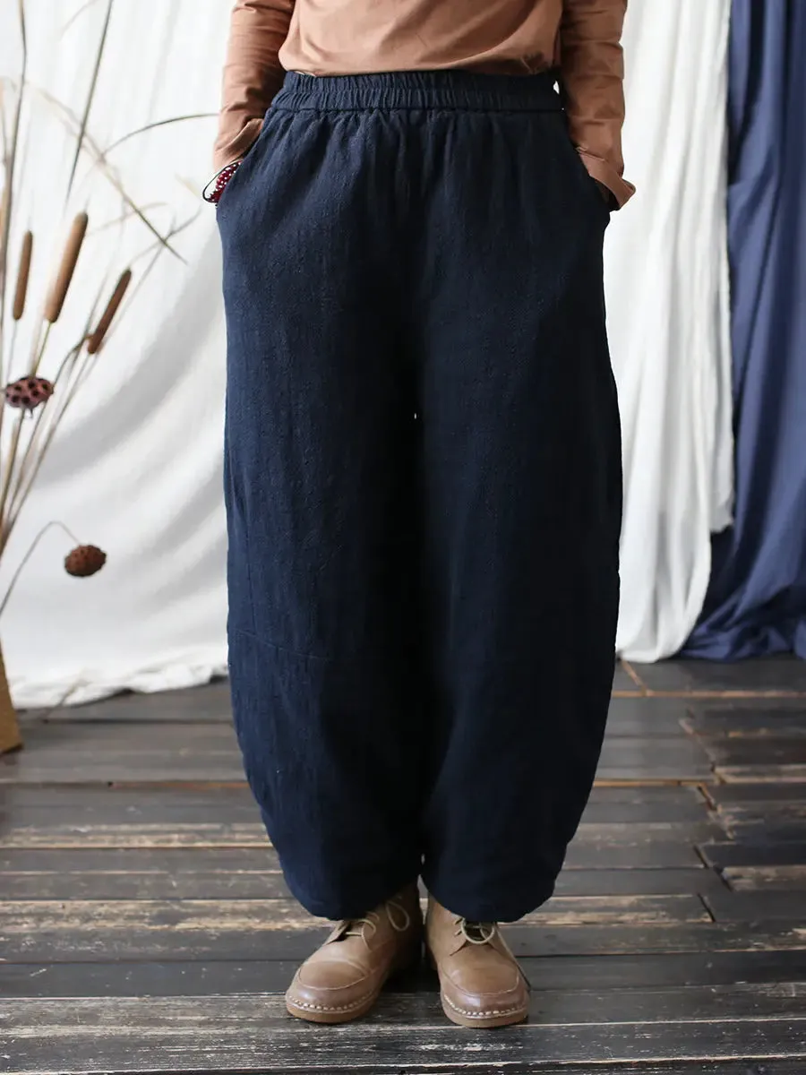 Women Solid Ramie Padded Harem Pants