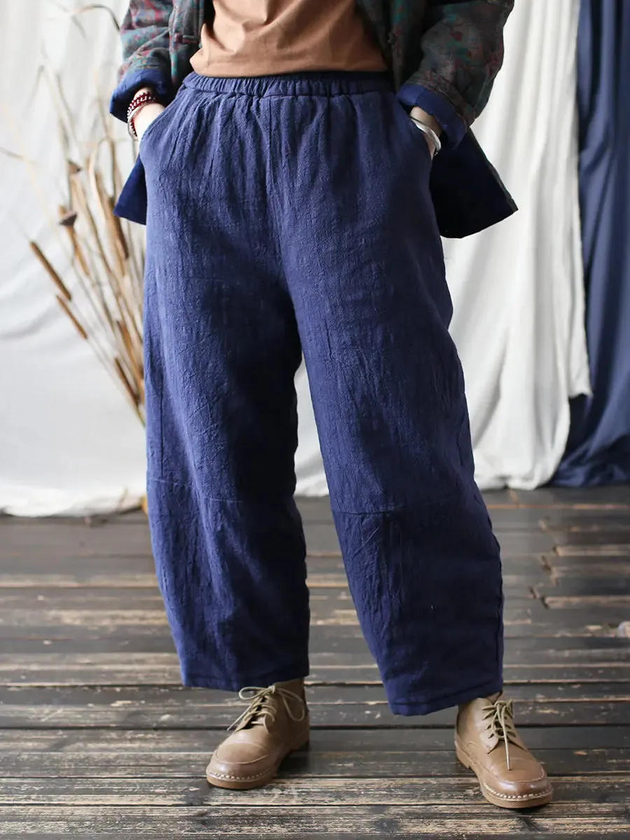 Women Solid Ramie Padded Harem Pants