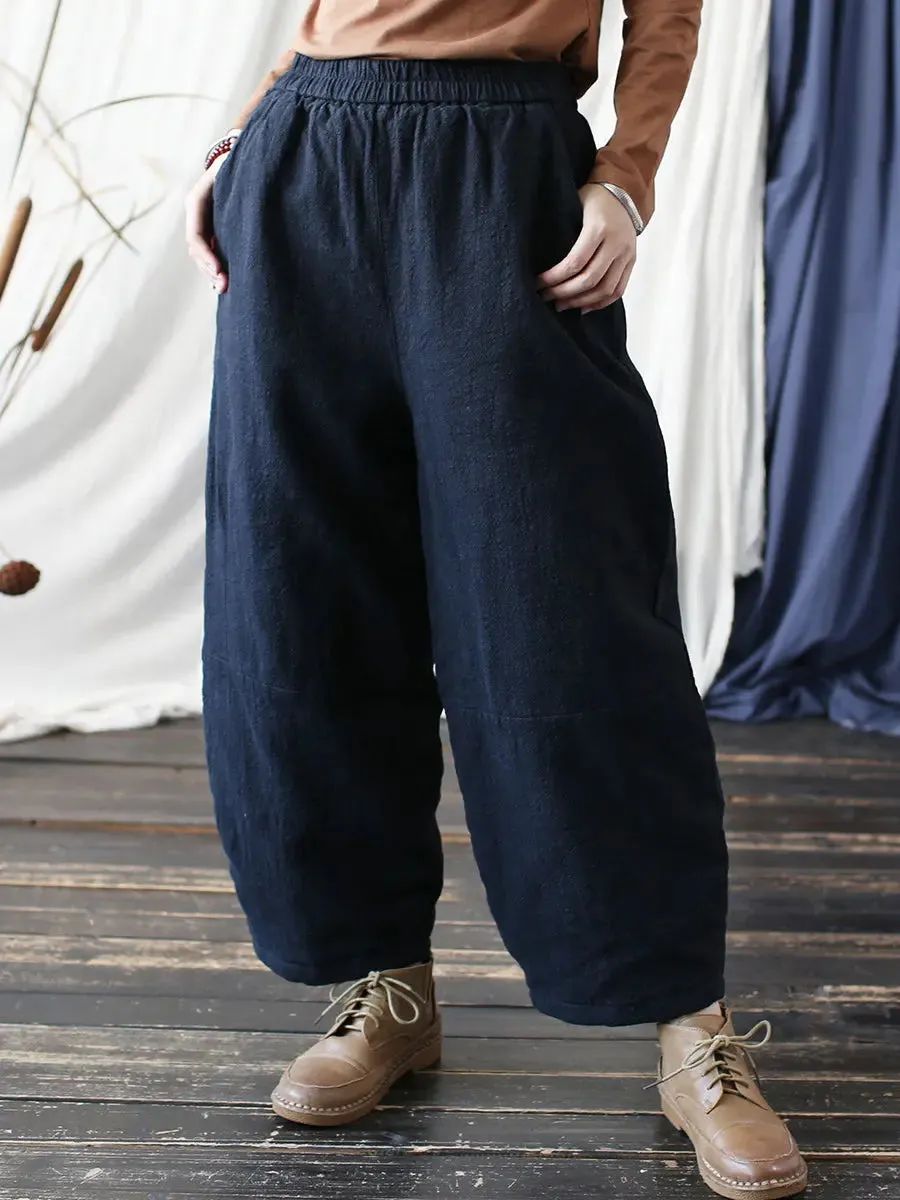 Women Solid Ramie Padded Harem Pants