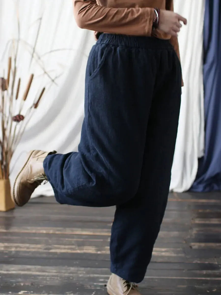 Women Solid Ramie Padded Harem Pants