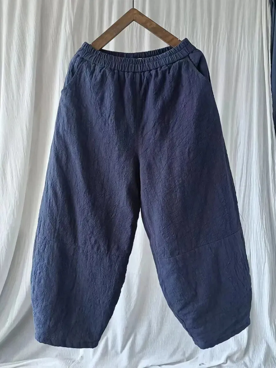 Women Solid Ramie Padded Harem Pants