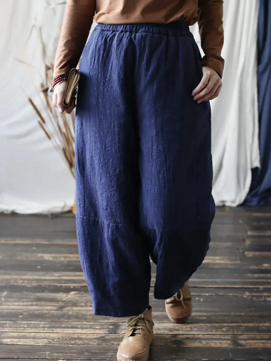 Women Solid Ramie Padded Harem Pants