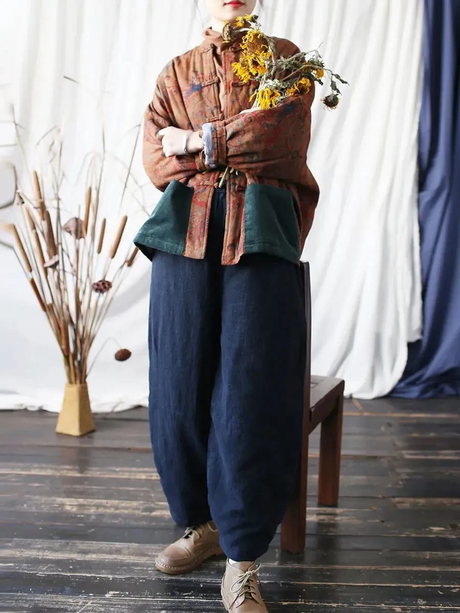 Women Solid Ramie Padded Harem Pants