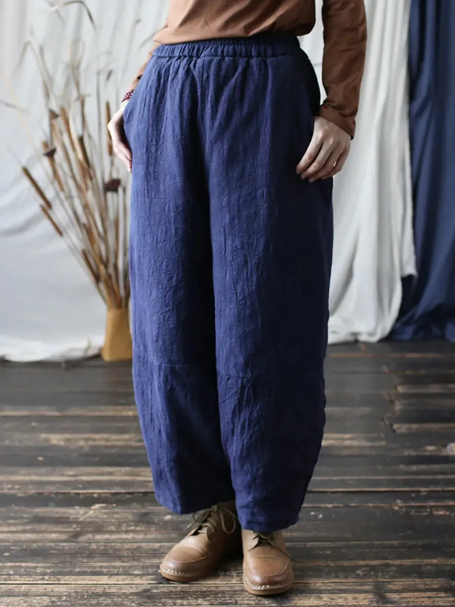 Women Solid Ramie Padded Harem Pants