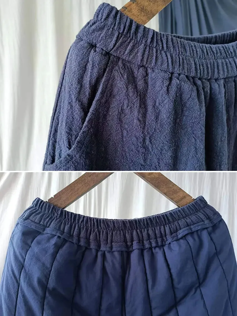 Women Solid Ramie Padded Harem Pants