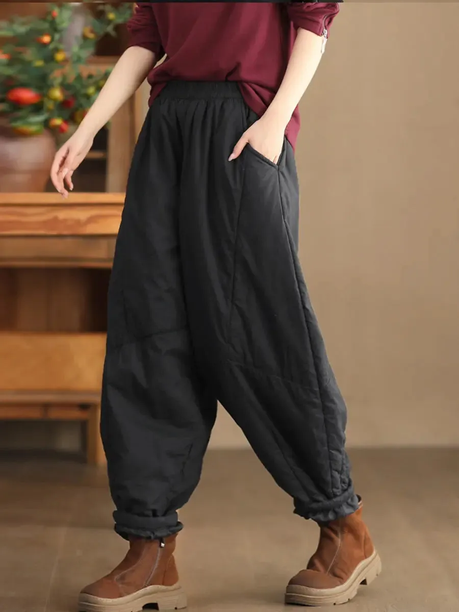 Women Solid Spliced Padded Harem Pants