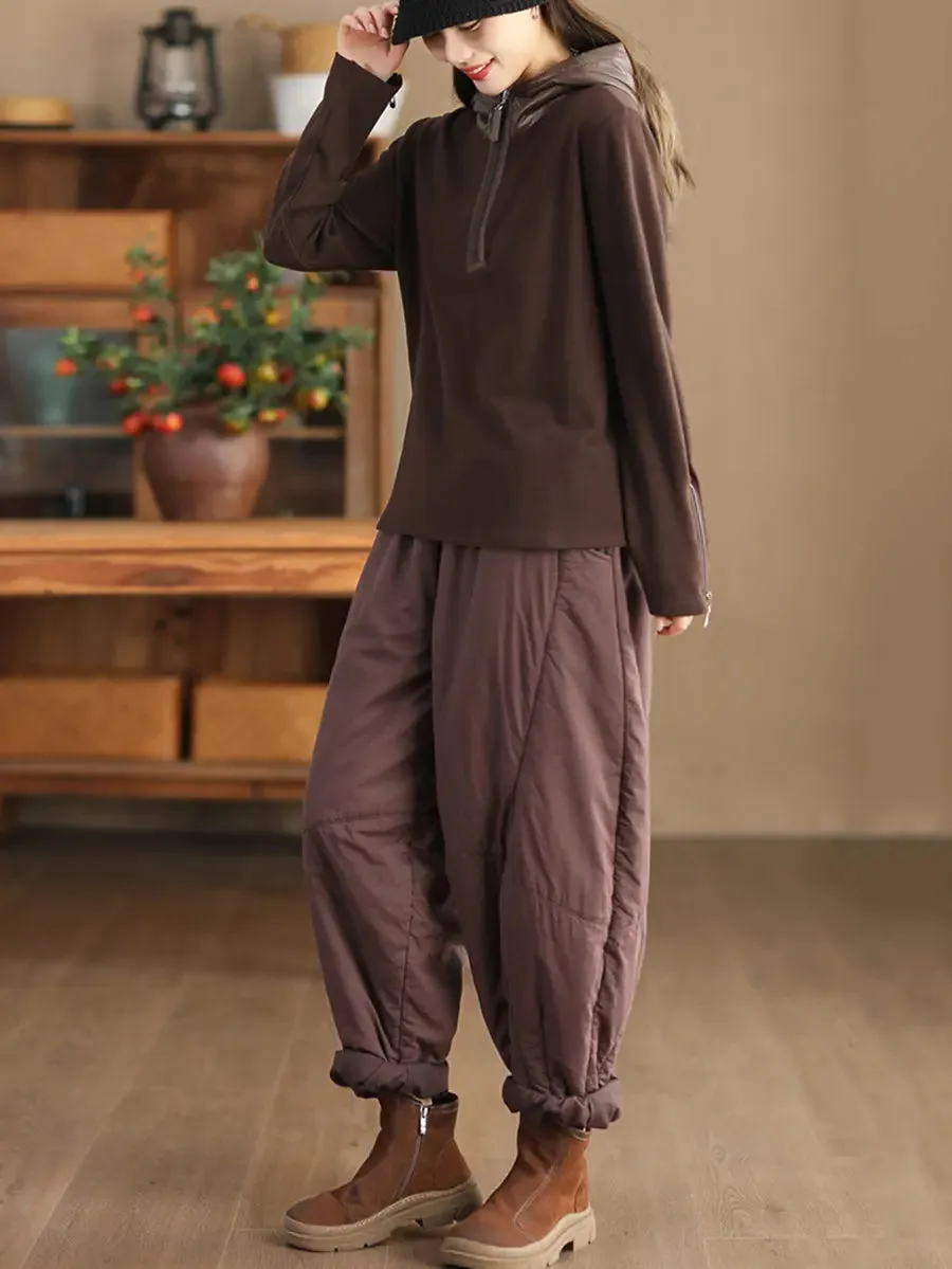 Women Solid Spliced Padded Harem Pants