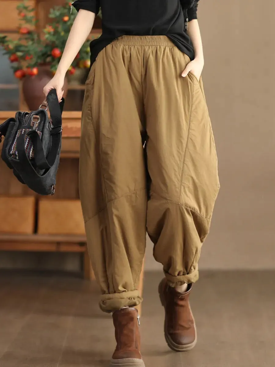 Women Solid Spliced Padded Harem Pants
