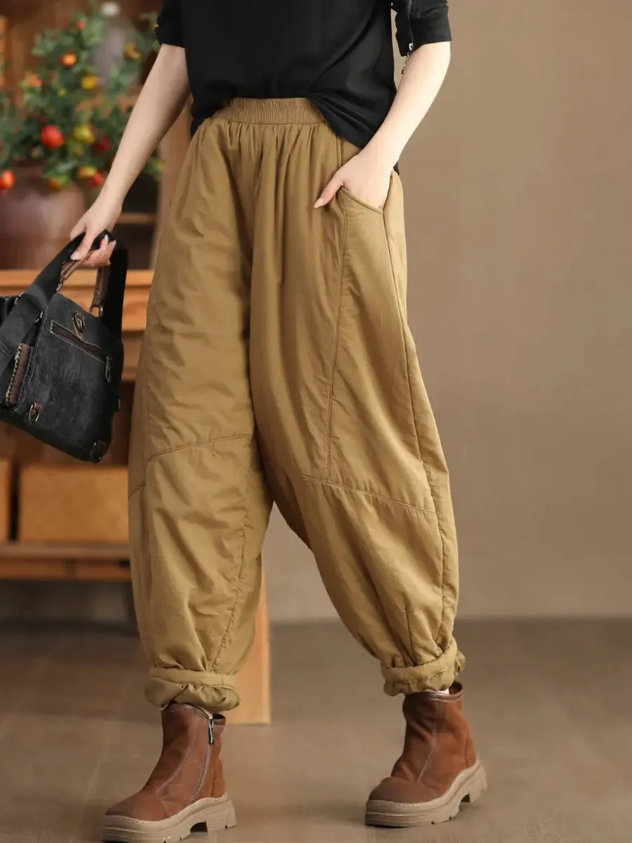 Women Solid Spliced Padded Harem Pants